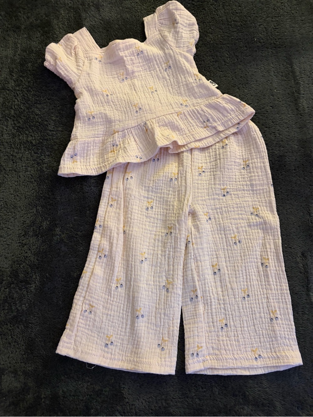 Girls Cream Blueberry Ruffle Two-Piece Set